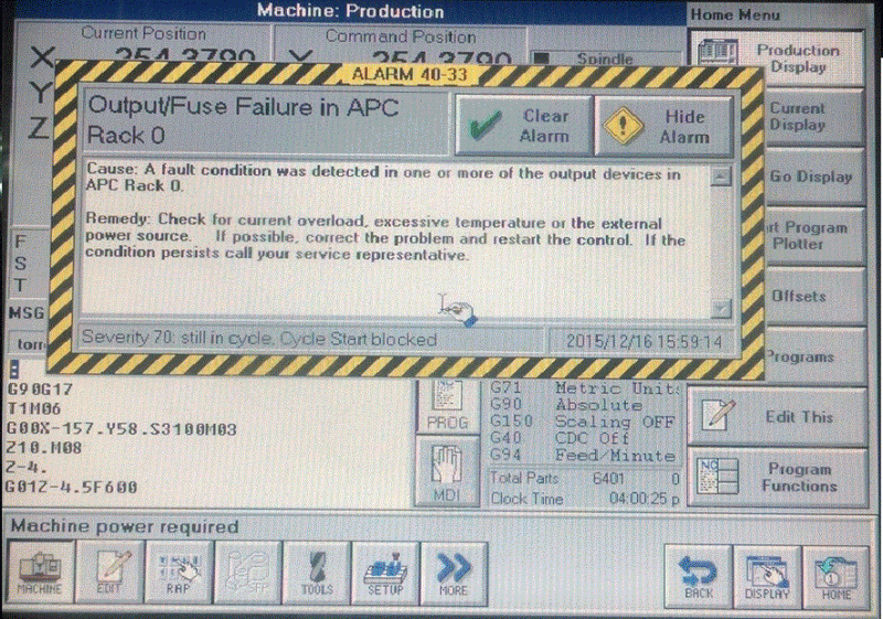 Alarm 40-33 Output/fuse failure in APC